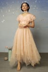 Buy_Neha Poddar_Pink Organza Ruffle Crop Top And Skirt Set_at_Aza_Fashions