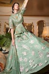 Shop Sahil Kochhar Green Raw Silk, Organza, Soft Net Floral Round Embroidered Lehenga Set at Aza Fashions Shop_Sahil Kochhar_Green Raw Silk, Organza, Soft Net Floral Round Embroidered Lehenga Set _at_Aza_Fashions