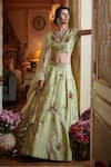 Buy_Sahil Kochhar_Green Raw Silk Embroidered Floral V Neck Bridal Lehenga Set  _at_Aza_Fashions