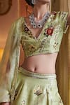 Sahil Kochhar_Green Raw Silk Embroidered Floral V Neck Bridal Lehenga Set  _Online_at_Aza_Fashions