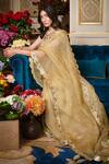 Shop_Sahil Kochhar_Green Organza 35gm Embroidered Floral V Neck Saree With Blouse  _at_Aza_Fashions