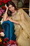 Sahil Kochhar_Green Organza 35gm Embroidered Floral V Neck Saree With Blouse  _Online_at_Aza_Fashions