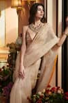 Buy_Sahil Kochhar_Beige Organza 35gm Embroidered Floral V Neck Saree With Blouse  _Online_at_Aza_Fashions