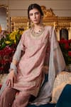 Sahil Kochhar_Pink Dupion Silk, Organza 35gm, Soft Net Floral Round Embroidered Kurta Set _Online_at_Aza_Fashions