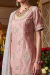 Buy_Sahil Kochhar_Pink Dupion Silk, Organza 35gm, Soft Net Floral Round Embroidered Kurta Set _Online_at_Aza_Fashions