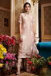 Shop_Sahil Kochhar_Pink Organza 35gm, Soft Net, Suede, Viscose Linen Floral Embroidered Kurta Set _at_Aza_Fashions