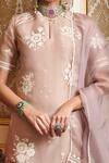 Sahil Kochhar_Pink Organza 35gm, Soft Net, Suede, Viscose Linen Floral Embroidered Kurta Set _Online_at_Aza_Fashions
