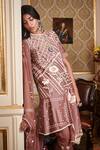 Shop Sahil Kochhar Pink Chanderi, Soft Net, Suede Floral Round Embroidered Asymmetric Kurta Set at Aza Fashions Shop_Sahil Kochhar_Pink Chanderi, Soft Net, Suede Floral Round Embroidered Asymmetric Kurta Set _at_Aza_Fashions