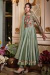Buy_Sahil Kochhar_Green Chanderi, Lurex, Organza 26gm, Soft Net Floral Embroidered Anarkali Set_at_Aza_Fashions