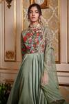 Shop_Sahil Kochhar_Green Chanderi, Lurex, Organza 26gm, Soft Net Floral Embroidered Anarkali Set_at_Aza_Fashions