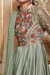 Sahil Kochhar_Green Chanderi, Lurex, Organza 26gm, Soft Net Floral Embroidered Anarkali Set_Online_at_Aza_Fashions