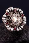 Buy_Noor_Silver Plated Pearls Handcrafted Oxidized Floral Ring _Online_at_Aza_Fashions