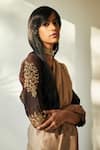 Shorshe Clothing_Brown Chanderi V Neck Blouse_Online_at_Aza_Fashions