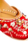 NR by Nidhi Rathi_Red Leather Bandhani Print Jutties_at_Aza_Fashions