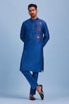 Buy_Diyarajvvir_Blue Cotton Silk Acrylic And Thread Mix Embroidered Kurta _at_Aza_Fashions
