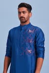 Shop_Diyarajvvir_Blue Cotton Silk Acrylic And Thread Mix Embroidered Kurta _at_Aza_Fashions
