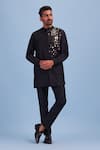 Shop_Diyarajvvir_Black Cotton Silk Acrylic And Thread Mix Embroidered Jacket & Kurta Set _at_Aza_Fashions