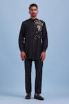 Diyarajvvir_Black Cotton Silk Acrylic And Thread Mix Embroidered Jacket & Kurta Set _Online_at_Aza_Fashions