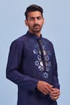 Shop_DiyaRajvvir_Blue Cotton Silk Embroidered Acrylic And Thread Mix Kurta _at_Aza_Fashions