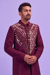Diyarajvvir_Wine Cotton Silk Acrylic And Thread Mix Embroidered Jacket & Kurta Set _Online_at_Aza_Fashions