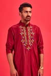 Shop_Diyarajvvir_Maroon Cotton Silk Acrylic And Thread Mix Embroidered Kurta _at_Aza_Fashions