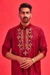 Diyarajvvir_Maroon Cotton Silk Acrylic And Thread Mix Embroidered Kurta _Online_at_Aza_Fashions