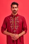 DiyaRajvvir_Maroon Cotton Silk Acrylic And Thread Mix Embroidered Kurta Set _Online_at_Aza_Fashions