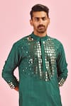 Shop_DiyaRajvvir_Green Cotton Silk Embroidered Acrylic And Thread Mix Kurta _at_Aza_Fashions