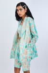 Buy_Nori_Green Satin Printed Blazer_at_Aza_Fashions