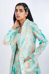 Shop_Nori_Green Satin Printed Blazer_at_Aza_Fashions