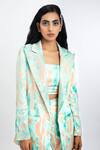 Nori_Green Satin Printed Blazer_Online_at_Aza_Fashions