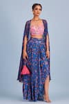 Buy_Diyarajvvir_Blue Cotton Silk, Bottom Modal, Lining Printed And Draped Dhoti Skirt Set _at_Aza_Fashions