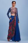 Buy_DiyaRajvvir_Blue Top Georgette Printed Cord Round Sharara Pant Saree With Blouse _at_Aza_Fashions