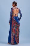 Shop_DiyaRajvvir_Blue Top Georgette Printed Cord Round Sharara Pant Saree With Blouse _at_Aza_Fashions