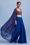 DiyaRajvvir_Blue Georgette Printed Cape And Pant Set_Online_at_Aza_Fashions