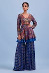 Buy_Diyarajvvir_Blue Tulle, Bottom Georgette, Lining Printed Peplum Kurta And Gharara Set _at_Aza_Fashions