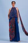 Buy_Diyarajvvir_Blue Georgette, Lining Shantoon Cutdana, Floral, Gharara Pant Saree With Top _at_Aza_Fashions