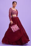 Buy_DiyaRajvvir_Red Top Cotton Silk Embroidery Cutdana Tiered Skirt Saree With Blouse _at_Aza_Fashions