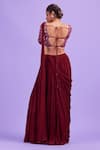 Shop_DiyaRajvvir_Red Top Cotton Silk Embroidery Cutdana Tiered Skirt Saree With Blouse _at_Aza_Fashions