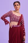 DiyaRajvvir_Red Top Cotton Silk Embroidery Cutdana Tiered Skirt Saree With Blouse _Online_at_Aza_Fashions