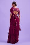 Shop_DiyaRajvvir_Purple Top Modal Embroidery Cutdana V Neck Ruffle Pre-draped Saree With Blouse _at_Aza_Fashions