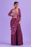 Buy_DiyaRajvvir_Purple Top Cotton Silk And Georgette Printed Sharara Pant Saree With Blouse _at_Aza_Fashions