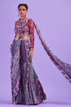 Buy_DiyaRajvvir_Purple Top Cotton Silk And Tulle Printed Floral Gharara Pant Saree With Blouse _at_Aza_Fashions