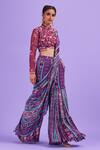 Shop_DiyaRajvvir_Purple Top Cotton Silk And Tulle Printed Floral Gharara Pant Saree With Blouse _at_Aza_Fashions