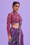 DiyaRajvvir_Purple Top Cotton Silk And Tulle Printed Floral Gharara Pant Saree With Blouse _Online_at_Aza_Fashions