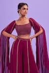 Buy_Diyarajvvir_Purple Bottom Georgette, Lining Shantoon, Top Embroidered Crop And Sharara Set _Online_at_Aza_Fashions