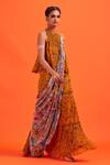 Shop_DiyaRajvvir_Yellow Georgette, Lining Shantoon Cutdana, Printed Gharara Pant Saree With Top _at_Aza_Fashions