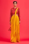 Buy_DiyaRajvvir_Yellow Top Modal And  Saree Print & Lehenga With Blouse _at_Aza_Fashions