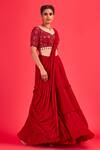 Buy_DiyaRajvvir_Red Blouse Cotton Silk And Saree Georgette Lining Lehenga With _at_Aza_Fashions