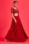 Shop_DiyaRajvvir_Red Blouse Cotton Silk And Saree Georgette Lining Lehenga With _at_Aza_Fashions